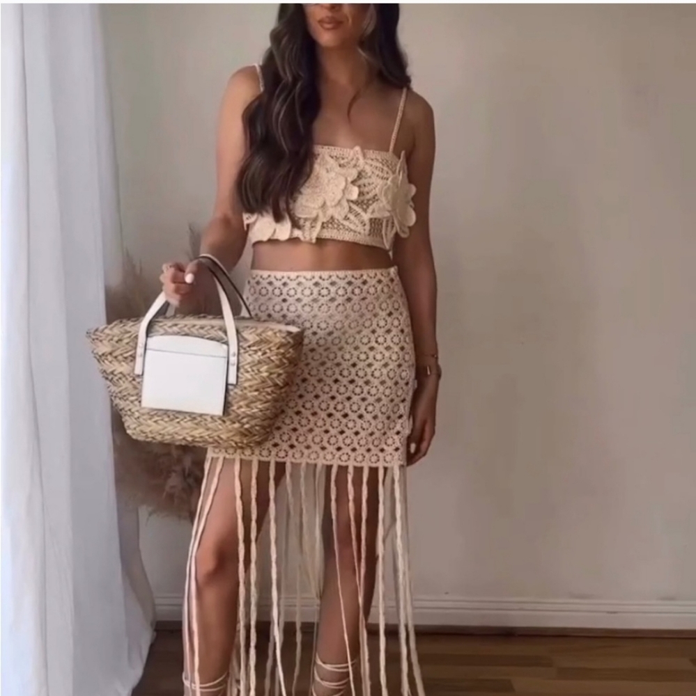 ZARA * FRINGE CROCHETED SKIRT Size L - Picture 5 of 11